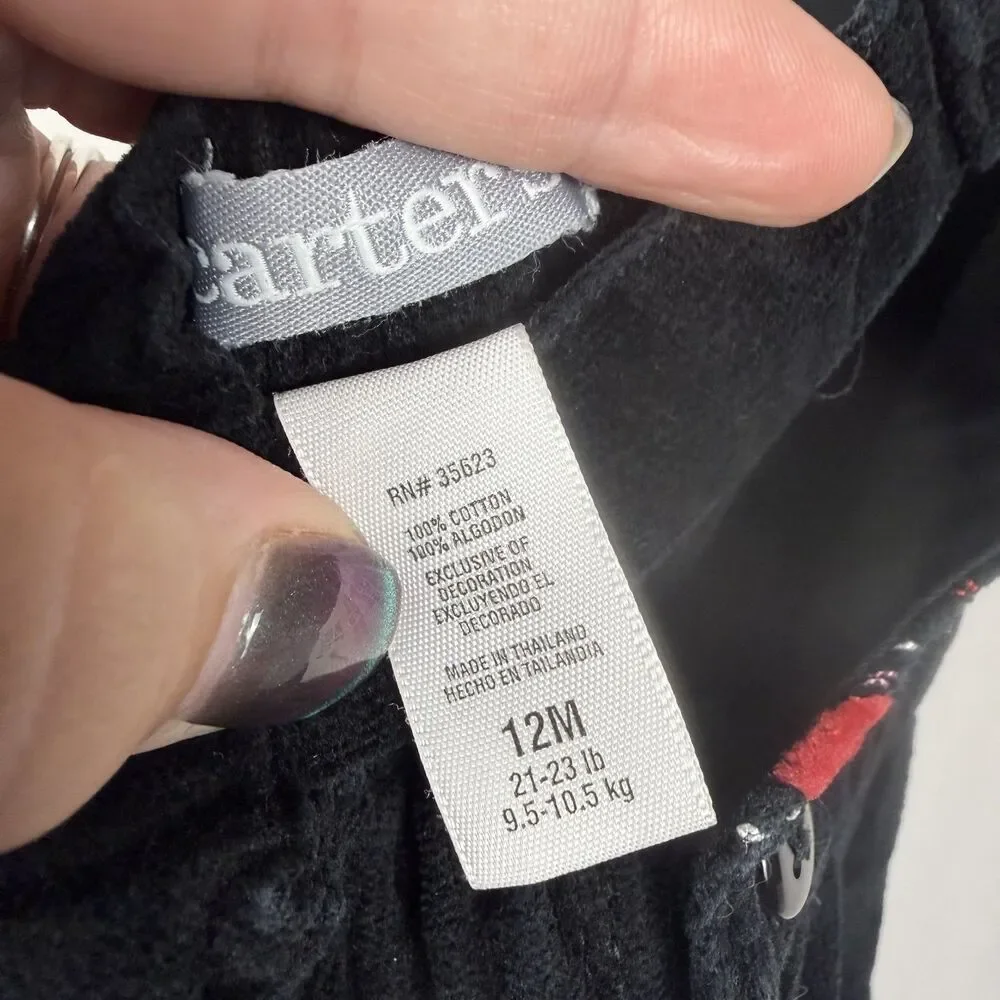 Carters Red & Black Velvet Overalls Ribbon Accent Size  12 month